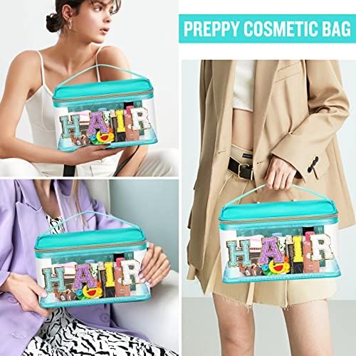 Chenille Letter Clear Makeup Bags Hair Pouch, Preppy Patch Makeup Bag Zipper - Image 5