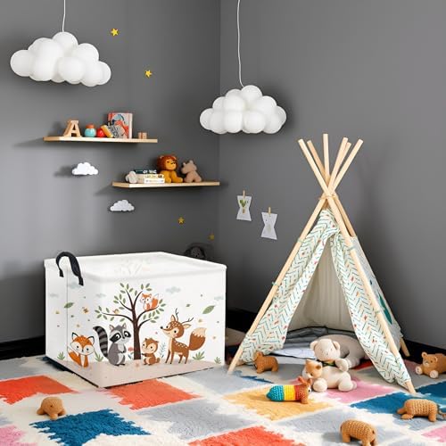 Rectangular Woodland Animal Basket Kids Baby Storage Basket Storage Bin - Image 5
