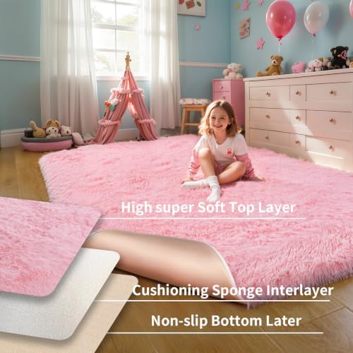 KICHOWUA 5x8 Thick Pink Fluffy Shag Rug - Image 4