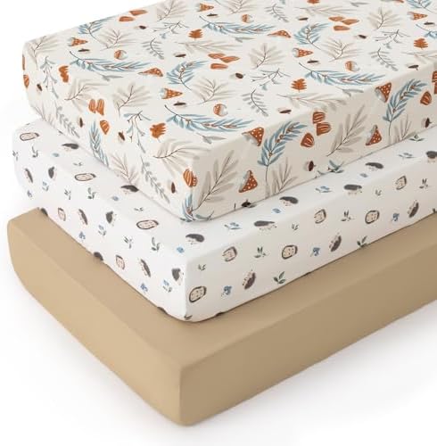PHF 3 Pack Soft Leaf&Mushroom Crib Sheets Fitted, Comfy Breathable Baby Sheets by PHF