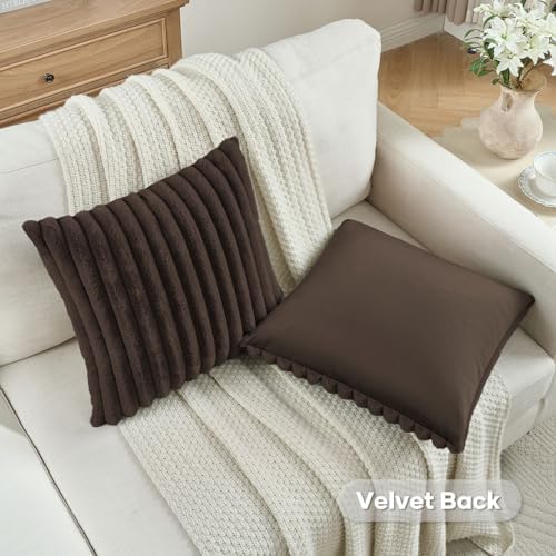 FUTEI Pack of 2 Faux Fur Throw Pillow Covers 28x28 Inch, Dark Coffee - Image 4