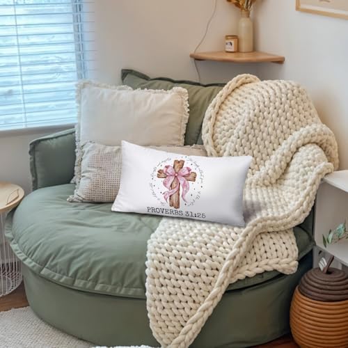 Coquette Pink Bow Christian 12x20 Pillow Cover, Christian Room Decor, Proverbs - Image 5