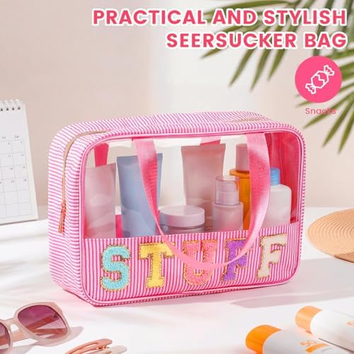 Sanwuta Seersucker Stuff Bag for Travel Clear Chenille Letter Makeup Bag - Image 4