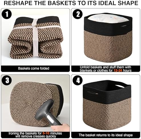 ICERZCZ 11 Inch Cube Storage Bins, Storage Cube Organizer Bins, Woven Cotton - Image 7