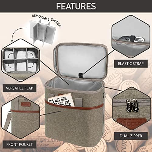 opux Insulated Wine Cooler Bag, Leakproof 6 Bottle Wine Tote Carrier - Image 4