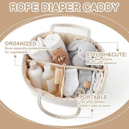 Diaper Caddy Organizer Cotton Rope Diaper Caddy Basket Cute Giraffe Empty Gift - Image 3