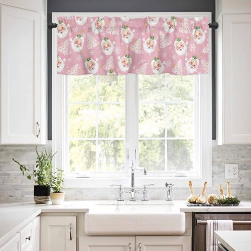 Pink Christmas Kitchen Curtains and Valances Set, Santa Claus Merry Christmas - Image 2