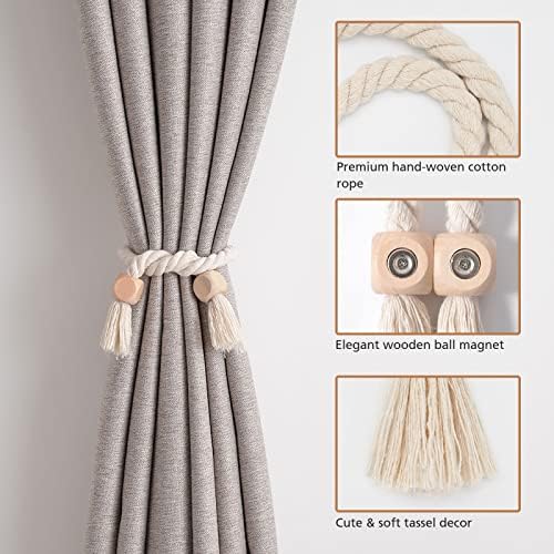 NICEEC 2 Pack Wooden Cube Magnetic Curtain Tiebacks Boho Home Decor Drape Tie - Image 2