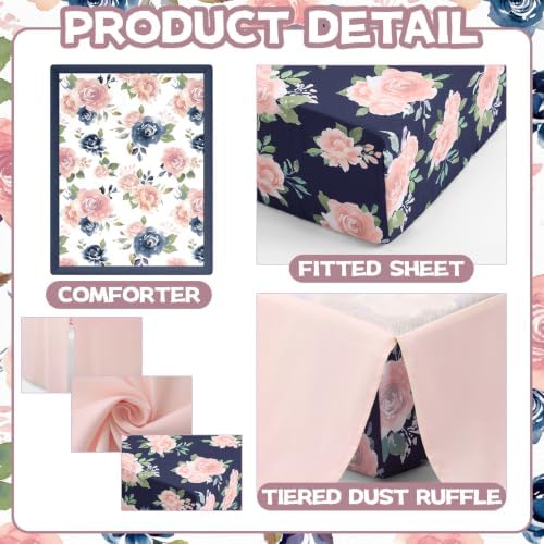 Hahafelt 3 Pcs Navy and Pink Floral Crib Bedding Set - Image 3