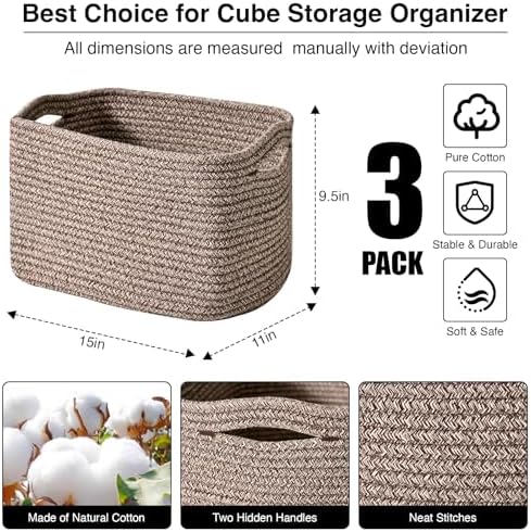 ICERZCZ Storage Baskets for Organizing Shelves, Woven Cotton Rope Bins for Baby - Image 3