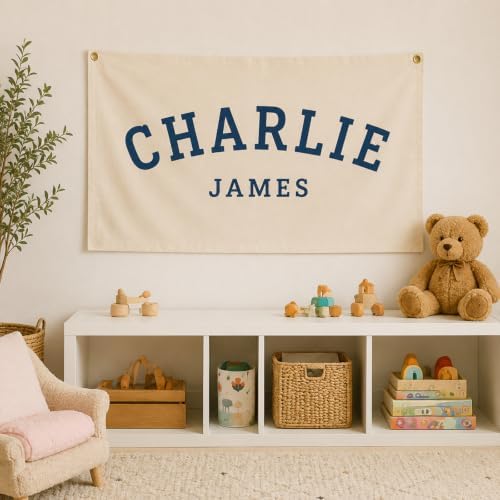 Custom Baby Name Canvas Banner Personalized Nursery Pennant Flag Wall Decor - Image 2