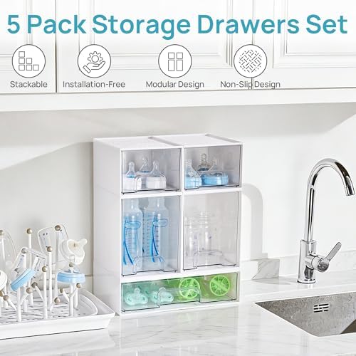 Vtopmart Stackable Storage Drawers Set of 5, Baby Bottle Organizer - Image 4