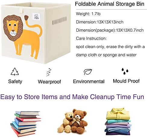13 Inch Animal Cube Storage Bins, Foldable Fabric Kids Toy Box & Toy Chest - Image 3