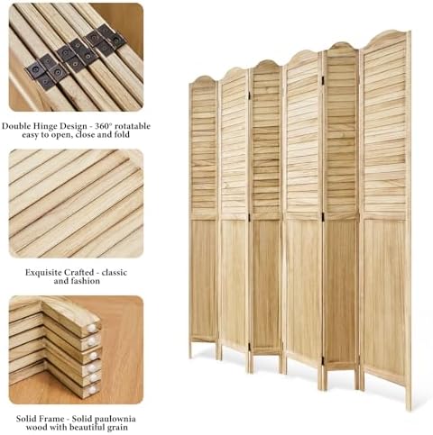 Room Dividers, 5.75Ft Individual Privacy Screens Foldable Wooden Louver & MDF - Image 4