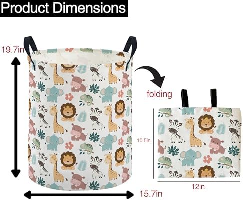 ESSME Kids Laundry Basket, Animal Hamper Collapsible Canvas Waterproof Storage - Image 2