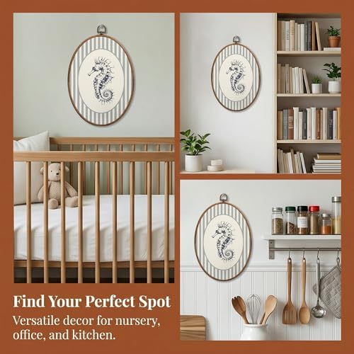 SONMYSULIL Coastal Beach Seahorse Wall Art Decor, Ocean Beach Nursery Oval Wall - Image 5
