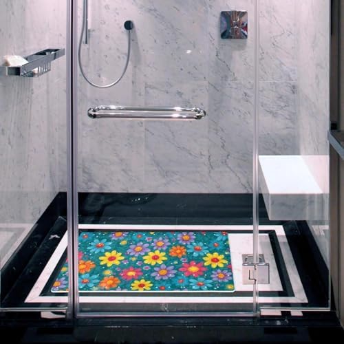 Bathtub Mat Non Slip 26.8x15.1In, Colorful Flowers Bath Mat - Image 6