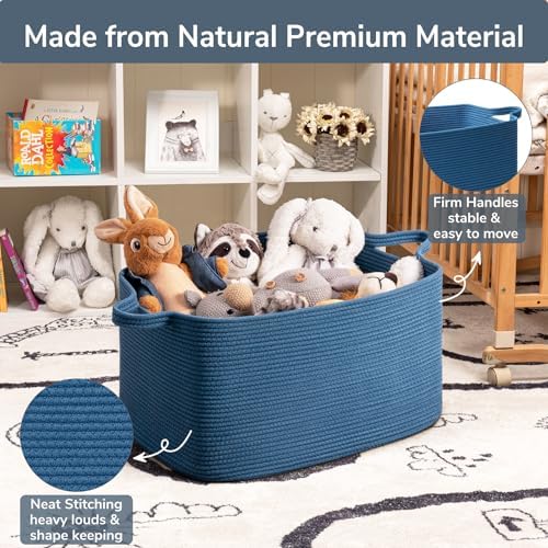 Goodpick Large Woven Rope Blanket Basket, Dark Blue - Image 6