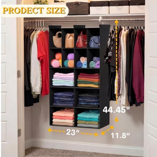 5 Tier Hanging Closet Organizer, 14 Compartments Dual Row Storage - Image 5