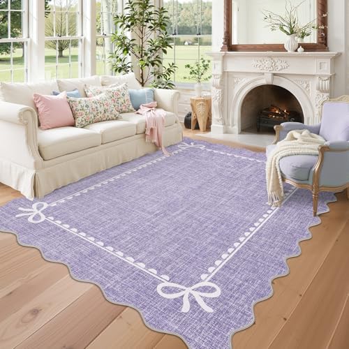 GarveeHome Scalloped Bow Rug 9x12 Washable Purple Rugs by GarveeHome