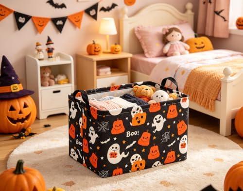 Halloween Basket Cute Baskets for Kids Pumpkin Basket Rectangular Storage Bin - Image 3