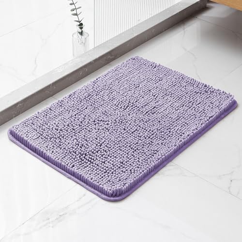 Chenille Bathroom Rug 17"x24" Lavender, Non-Slip Plush Bath Mat by Kildoss