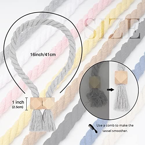 NICEEC 4 Pack Wooden Polyhedron Magnetic Curtain Tiebacks Boho Home Decor Drape - Image 4