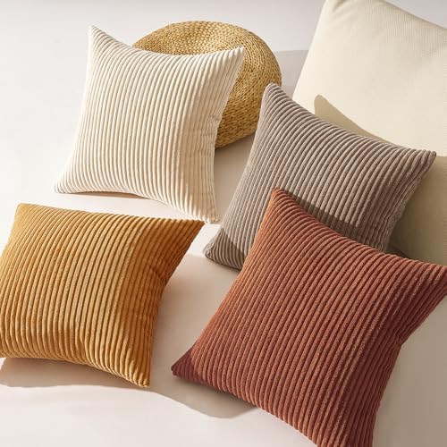 Topfinel 20x20 Inch Pillow Covers Set of 4 Rustic Modern Soft Corduroy Striped - Image 4