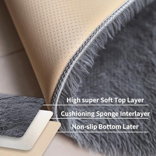 KICHOWUA Grey Fluffy Shag Rug 2x6 - Image 5