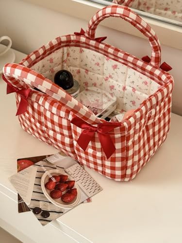 Small Storage Basket Organizer, Mini Fabric Gingham Storage Baskets - Image 5
