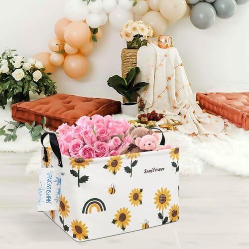 Rectangular Collapsible Sunflower Storage Basket Nursery Organizer - Image 6