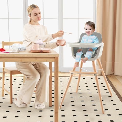HONEY JOY Baby High Chair, 6-in-1 Eat & Grow Wooden Highchair/Toddler Chair - Image 6