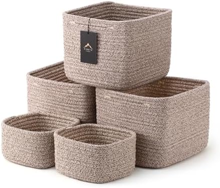 5-Pack Storage Cubes Woven Rope Baskets, 2 Sizes Organizer Bins by Unknown