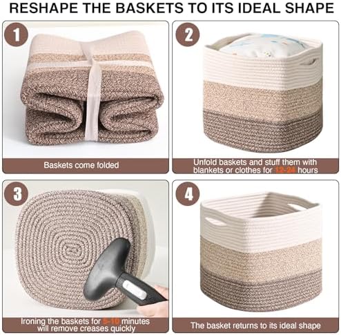 ICERZCZ 13 Inch Cube Closet Storage Bins, Woven Cotton Rope Organizer Baskets - Image 7