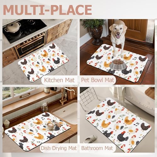 Non Slip Bath Mat, Chickens Roosters Bathroom Decor, Leaves Music Notes - Image 7