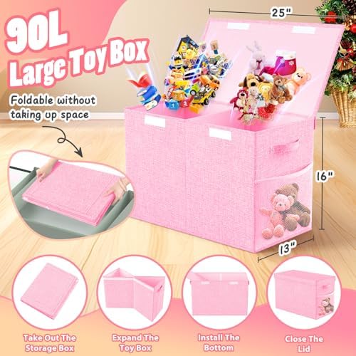 Large Toy Storage Box with Lid & Dividers, Collapsible Kids Toy Chest - Image 2