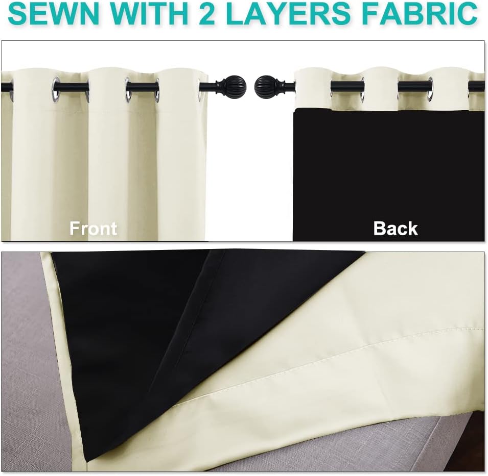 NICETOWN Full Shading Curtains 90 inches Long 2 Panels Set for Windows, Super Heavy-Duty Black Lined Blackout Curtains for Bedroom, Privacy Assured Window Treatment (Beige, Pack of 2, 52 inches W)