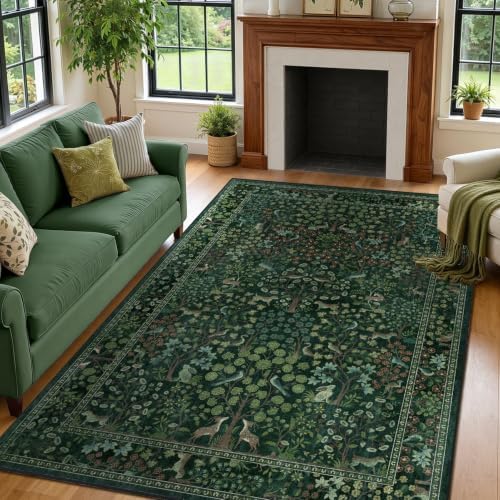 Woodland Floral Animal 5x7 Washable Rugs by Jainmy