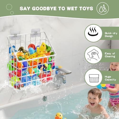 Greentainer 2 Pack Bath Toy Storage Organizer, Large Rustproof Metal Wire Basket - Image 4