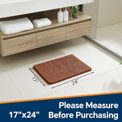 Chenille Bathroom Rug 17"x24" Rust, Non-Slip Plush Bath Mat - Image 2