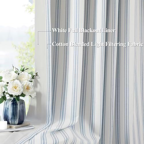 ZJDECOR Blue Striped Blackout Curtains 84 Inches Length, Back Tab Rod Pocket - Image 2