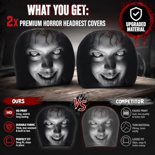 4 Pack Scary Headrest Covers for Cars, Upgraded Snug Fit Car Headrest Cover - Image 6