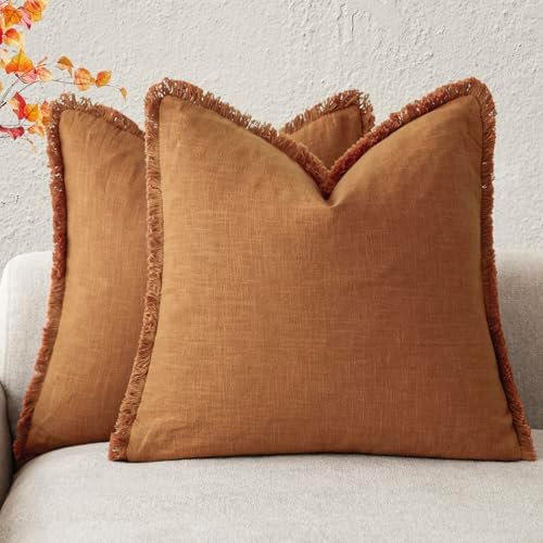 Foindtower Decorative Linen Fringe Throw Pillow Covers 20×20 Inch by Foindtower