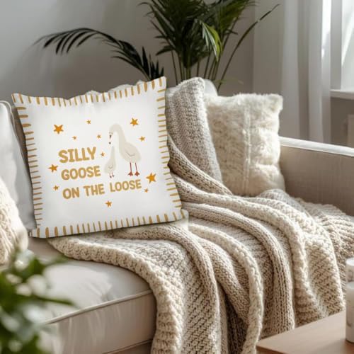 Yellow Silly Goose Pillow Cover Toddler Boy Bedroom Decor - Image 4