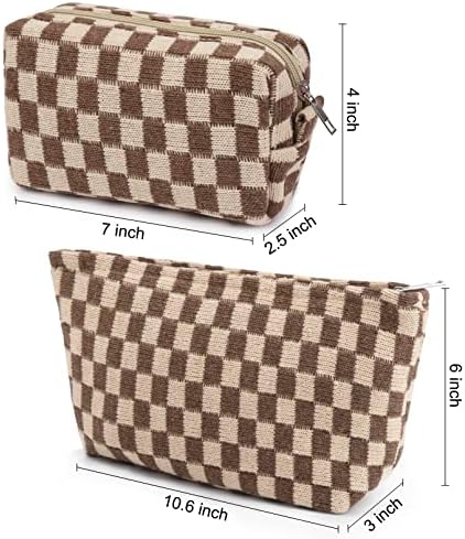 SOIDRAM 2 Pieces Makeup Bag Large Checkered Cosmetic Bag Capacity Canvas Mix - Image 3