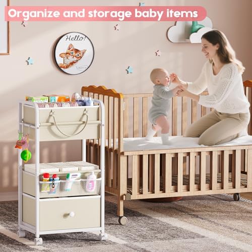 Cidaziya 2In1 Baby Diaper Caddy Organizer and Storage, 3 Tier Rolling Cart - Image 5