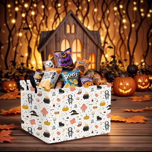 Large Halloween Basket Gift Cute Pumpkin Ghost Parties Decor Kid Trick or Treat - Image 2