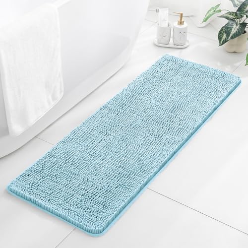 Chenille Bathroom Runner Rug 17"x47" Baby Blue, Plush Bath Mat by Kildoss
