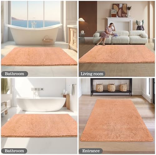 Yeaban Chenille Peach Bathroom Rug 40"x60", Non-Slip Rubber Backing - Image 6