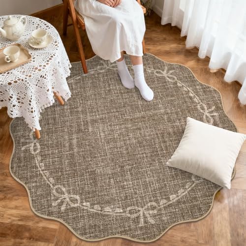 GarveeHome 5ft Round Rugs Washable Scalloped Bow Rug - Image 3